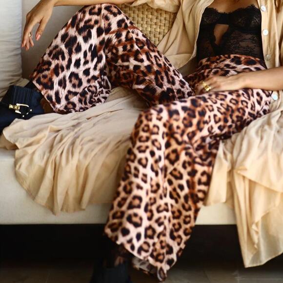 ERIKA PENA Pya Palazzo Animal High Waisted leopard print wide leg pants XS NEW - Picture 8 of 8